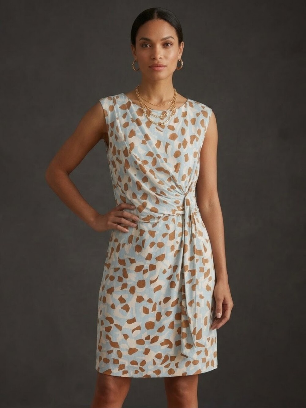 Diane Von Furstenberg Light Blue and Brown Abstract Print Dress 100% Silk Sz 6